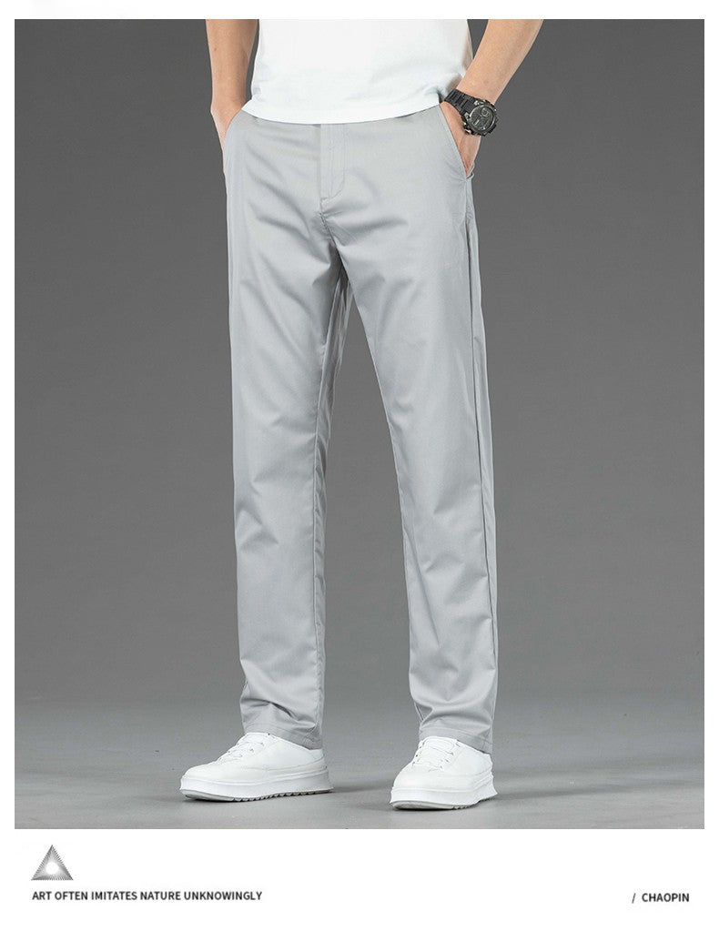 Spring Summer New Men's Casual Pants Thin Mulberry Silk Soft Business Casual Trousers Slim Straight Elastic Suit Pants Male