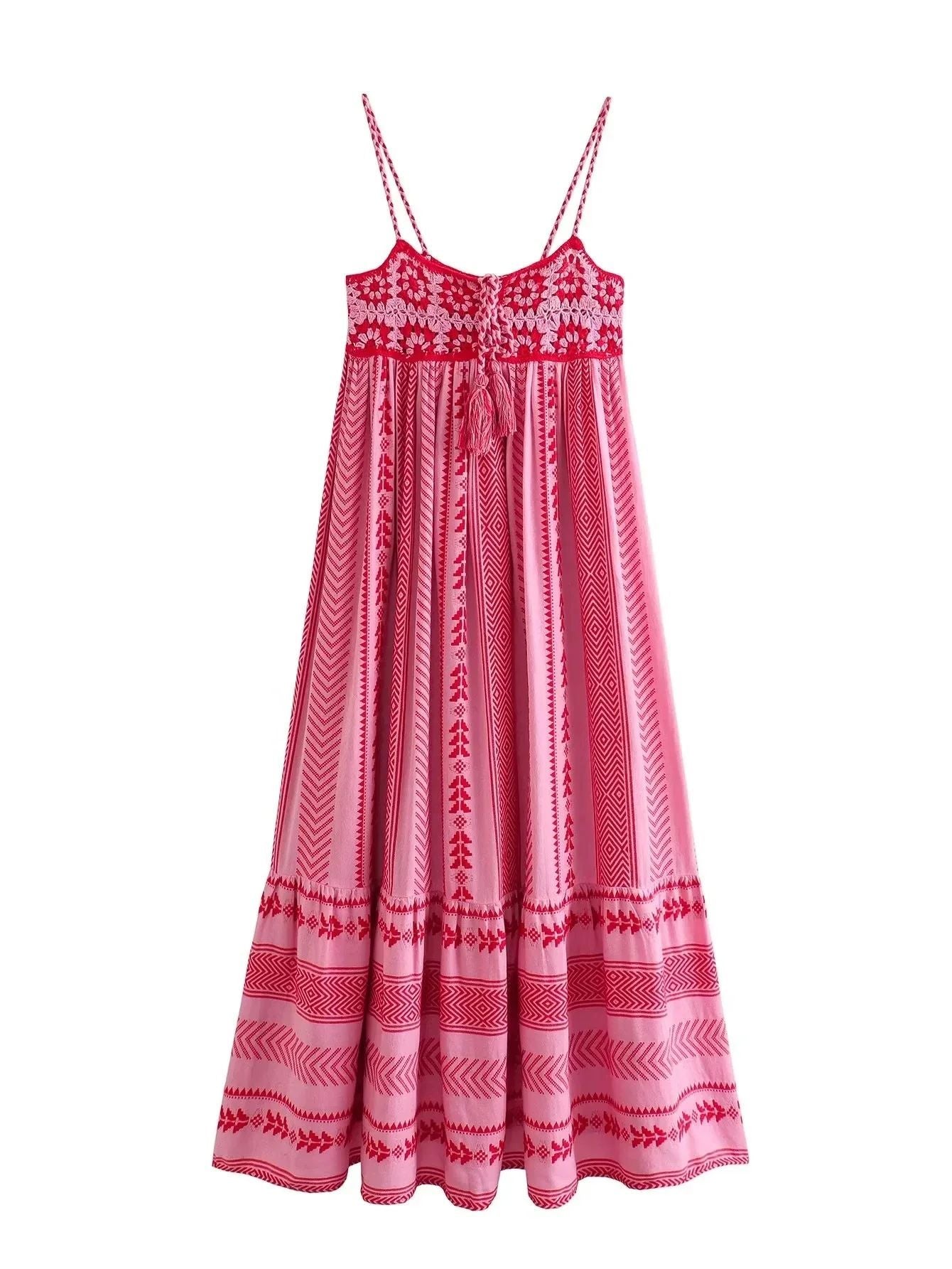 TRAFSHE Women Bohemian Midi Dress Vacation Charm Splice Knitted Vintage Strap Dr