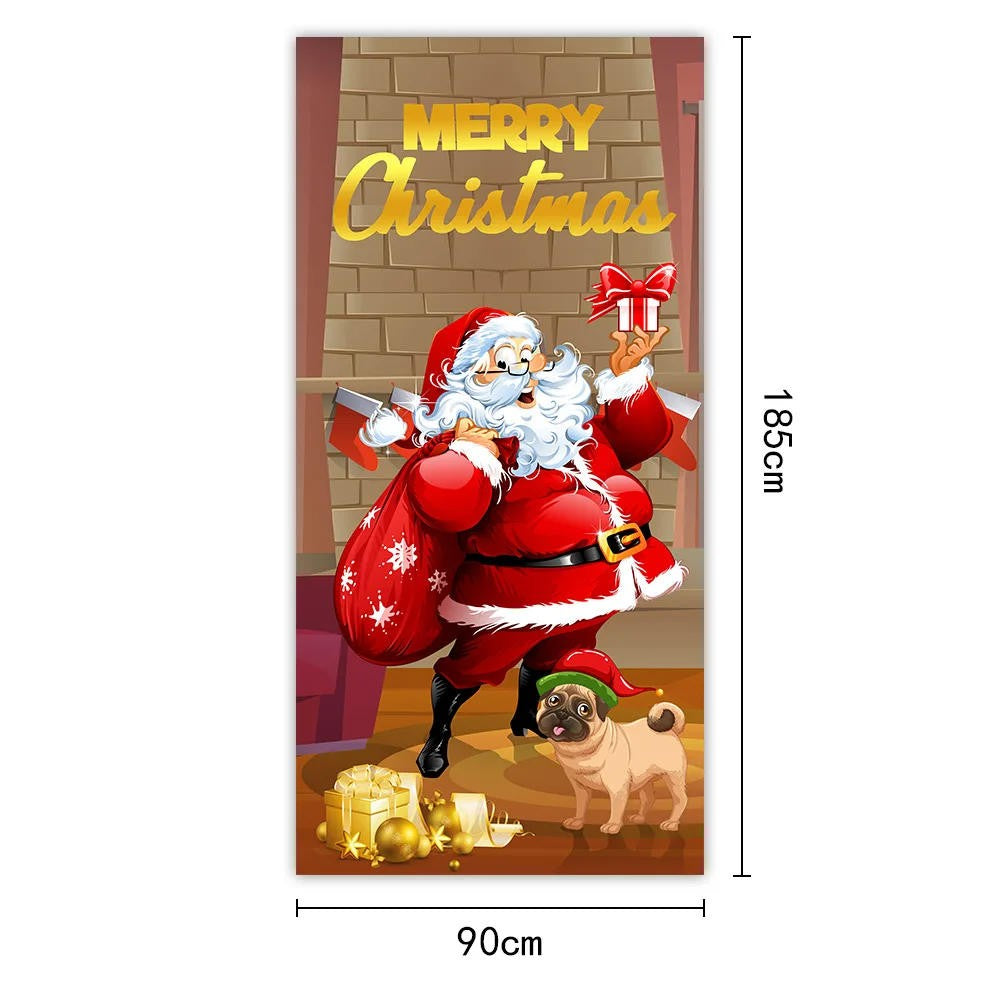 Santa Claus Christmas Tree Door Cover -185x90cm Festive Holiday Decoration Versatile Hanging for Entrance and Room