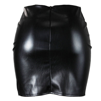 2025 Women Leather Night Clubwear Skirts Summer Pure Color PU-leather Zipper Sexy Hip Leather Mini Skirts