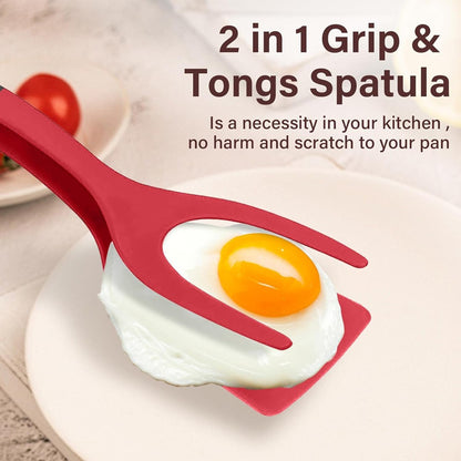 2 in 1 Grip Flip Spatula Clamp Egg Pancake Fish French Toast Omelette Making Non Stick Home Kitchen Cooking Turner Tool