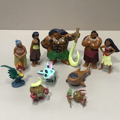 Lot 10pcs/Set  5-8CM Disney Moana Princess Moana Cheif Tui Maui Grandma Tala Pua Pig Rooster Kakamora Action Figures Decoration