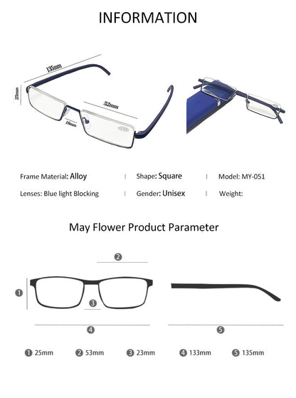 May Flower Metal Anti-Blue Light Reading Glasses Men Half Frame Prescription Eyeglasses Male TR90 Eyewear With Case óculos +1.75