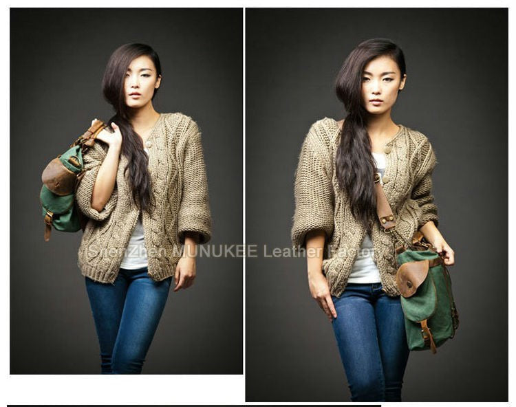 Vintage Military Canvas + Genuine Leather Men Shoulder Bag Sling Crossbody Bag Tote Handbag Men Canvas Messenger Bag  Leisure