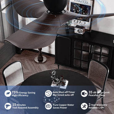 FUMANJIA 52"/60" Ceiling Fan DC Motor 6-Speed Remote Silent 3 ABS Blades - Vintage Industrial Ventilator for Home/Office/Coffee