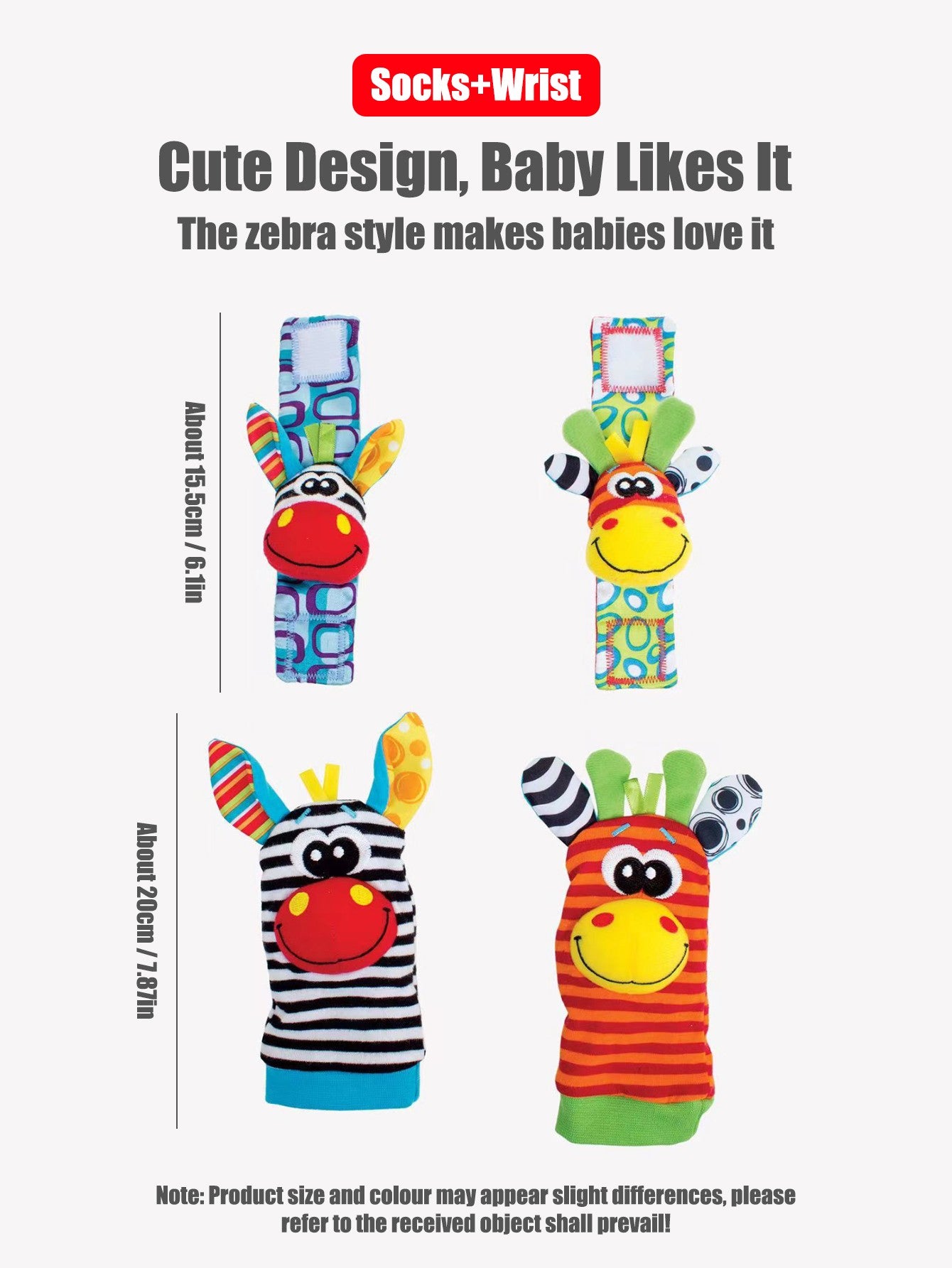 Conjunto com 4 peças de chocalhos de pulso e meias para bebês 0-12 meses, meninos e meninas, brinquedos educativos para o desenvolvimento inicial, presentes sensoriais fofos para bebês