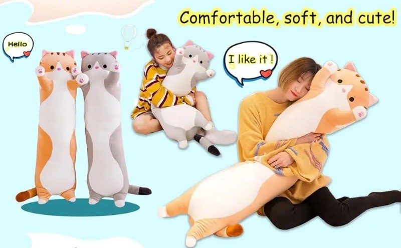 Long Cat Plush Body Pillow Creative Cute Animal Stuffed Cushion Soft Sofa Decorative Throw Pillow Large Sleeping Cushion Decor