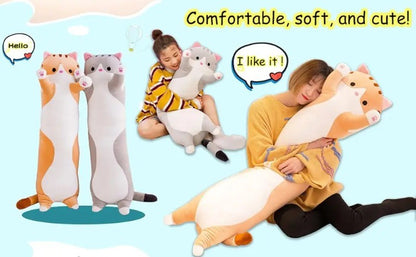 Long Cat Plush Body Pillow Creative Cute Animal Stuffed Cushion Soft Sofa Decorative Throw Pillow Large Sleeping Cushion Decor