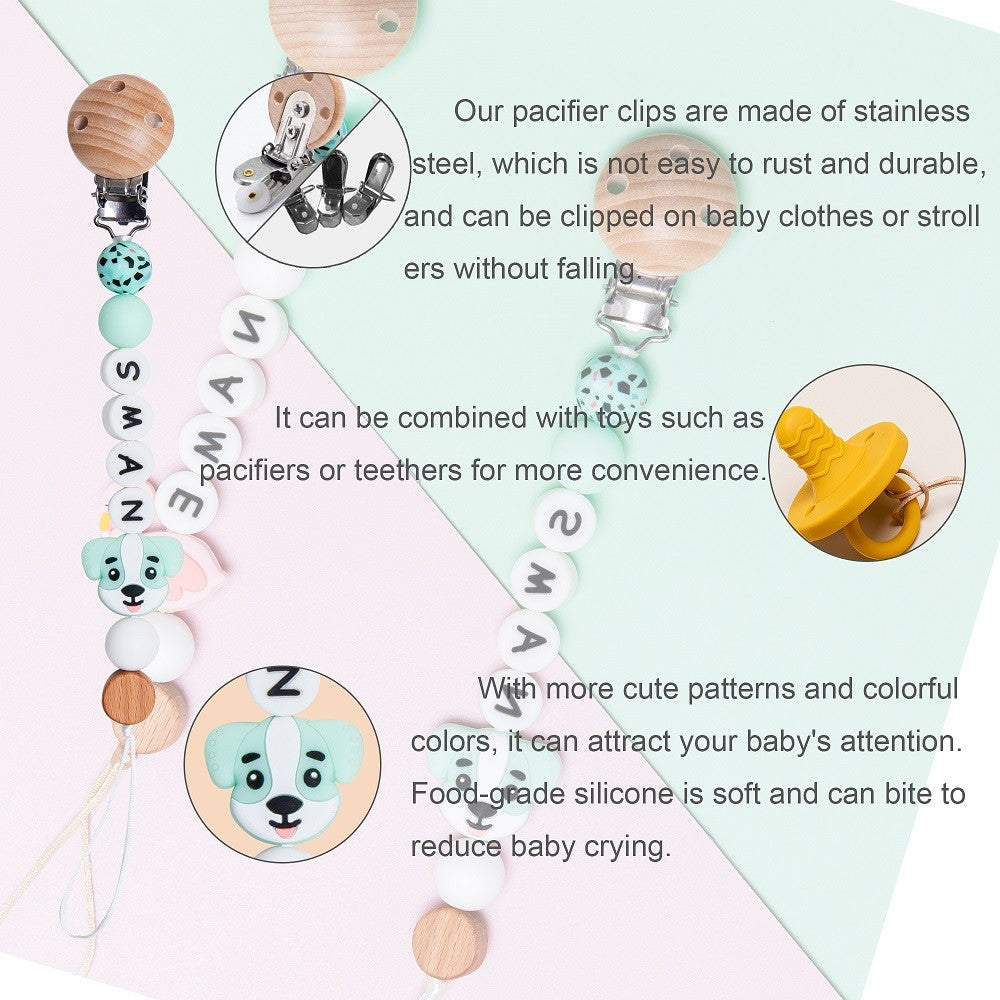 Baby Silicone Leopard animal custom pacifier chain Holder Personalized Name Baby Teether Teething pacifier Chain Clip Kids Goods