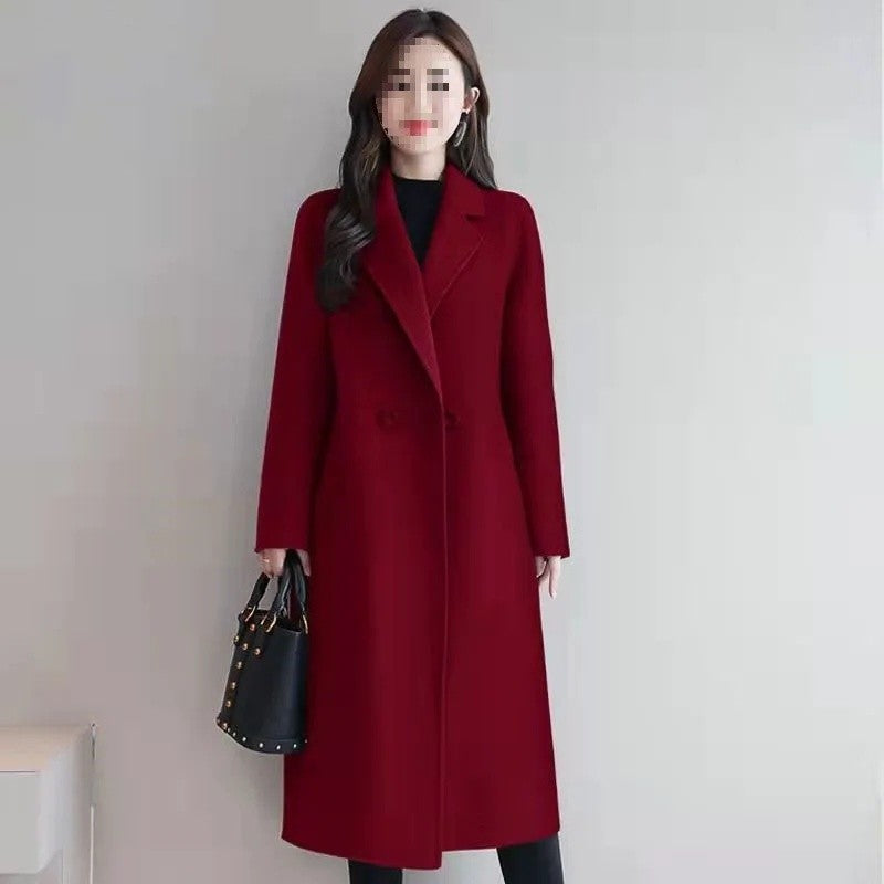 Plus Size New Women's Woolen Coat Medium-Length Loose Fit plus Size Korean Style Spring Autumn Outerwear Thickened Polyester ...