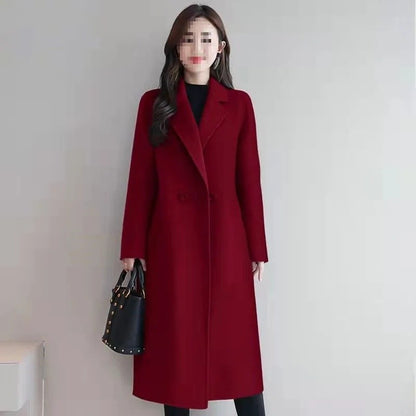 Plus Size New Women's Woolen Coat Medium-Length Loose Fit plus Size Korean Style Spring Autumn Outerwear Thickened Polyester ...