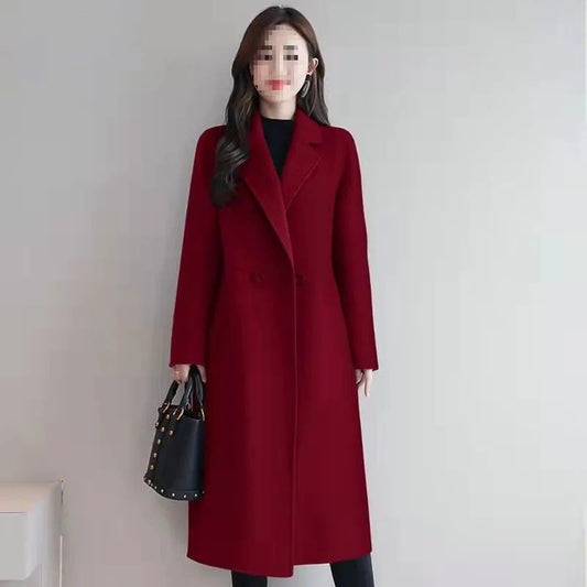 Plus Size New Women's Woolen Coat Medium-Length Loose Fit plus Size Korean Style Spring Autumn Outerwear Thickened Polyester ...