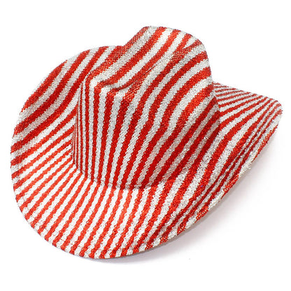 Striped Print Fedora Hats Cowboy Cowgirl Hat for Women Men Curl Wide Brim Western Bronzing Cloth Cap for Party Halloween Caps