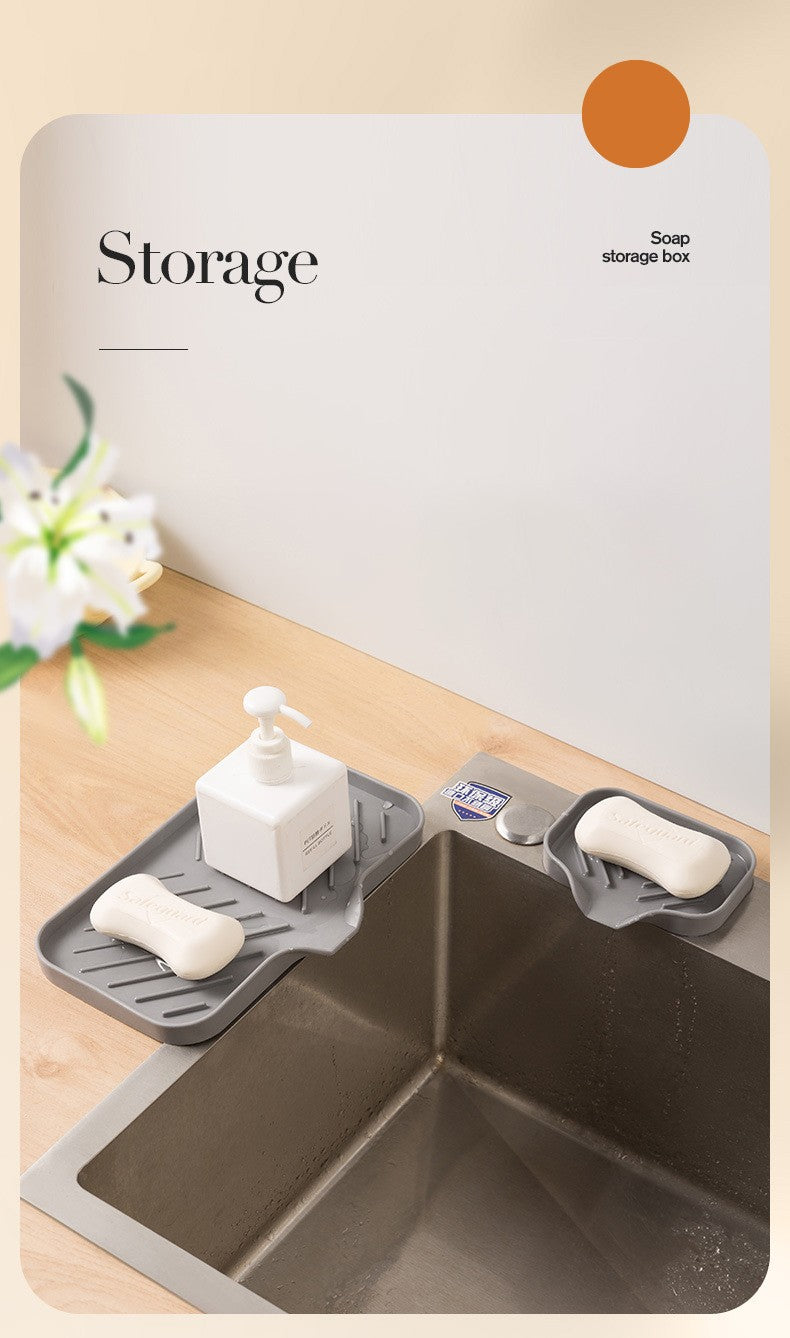 1/2pcs Kitchen Sink Silicone Tray With Drain Soap Sponge Storage Holder Countertop Sink Scrubber Brush Soap Storage Rack