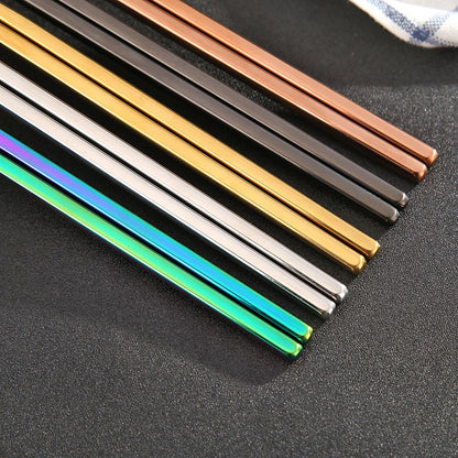 Pauzinhos Coloridos de Aço Inoxidável Portáteis Antiderrapantes Ecológicos Bastões de Comida Utensílios de Mesa de Cozinha