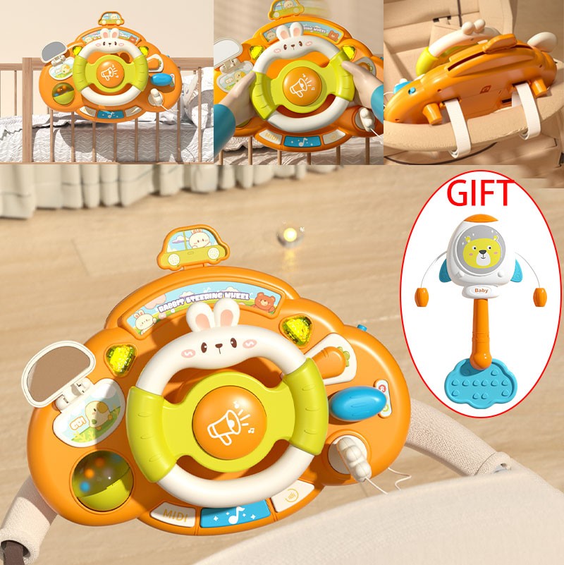 Brinquedo de volante para bebê, educação infantil, brinquedos de direção simulados, luz e música, educativos para bebês, reboque de berço, brinquedos suspensos