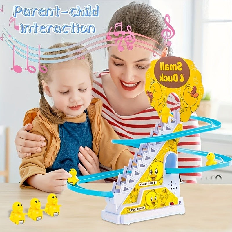 Brinquedo Ducky Escalada de Escadas com Luzes e Música, Pista de Deslize para Crianças, Brinquedo de Pista Divertido e Fofo, Perfeito para Presentes de Aniversário