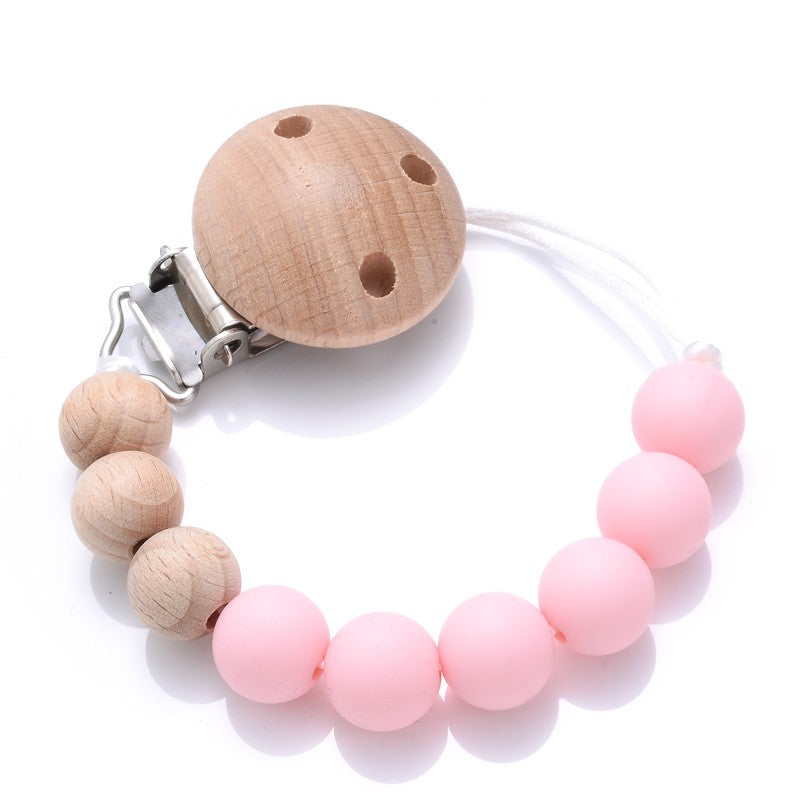 Baby Beech Pacifier Clip Round Colorful Silicone Teething Beads Food Grade Dummy Holder Soothe Chain Anti-drop Baby Nipple Chain