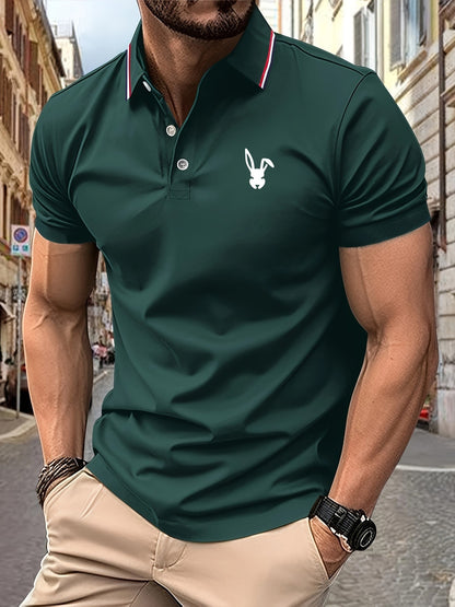 2025 New Men's Polo Shirt Rabbit Logo Pattern Print Summer Lapel stripes Men Short Sleeve Casual Breathable Light Luxury T-shirt