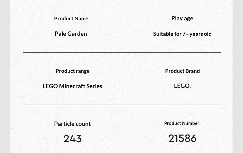 LEGO Minecraft série 21586 Jardim Pálido bloco de montar de brinquedo quebra-cabeça infantil de presente