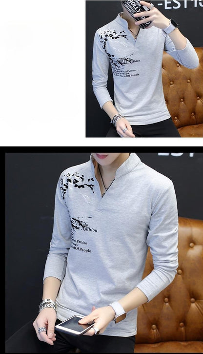 Stand Collar Man Pullovers Tight Bulk Spring Tops Sweatshirts Elasticity Designer Casual Social Quotes Slim Fit T Shirt for Men