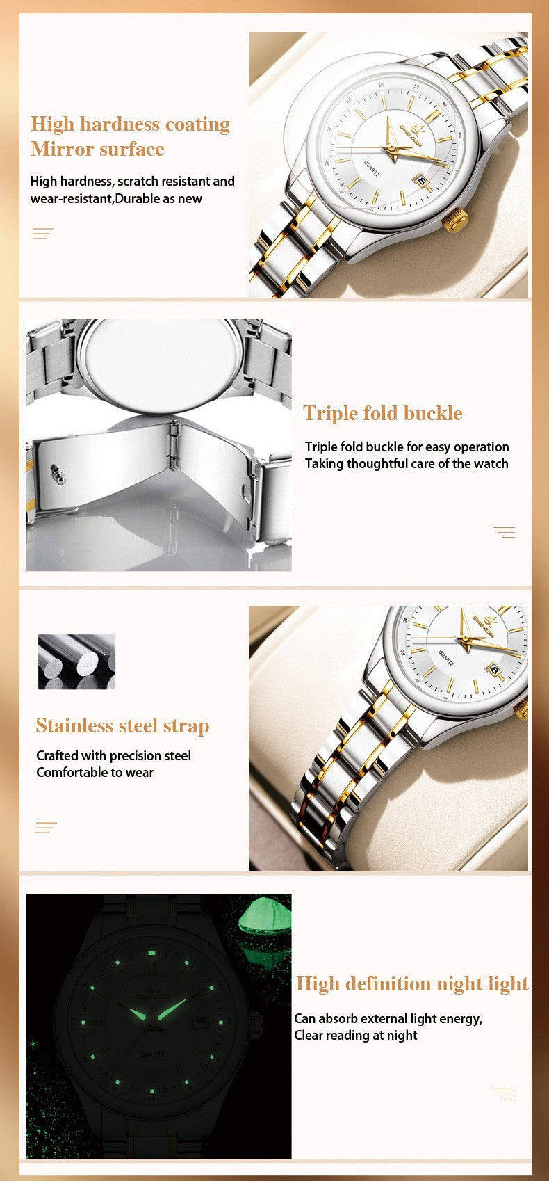 ERNIE KLEIN Women‘s Watches Simple Luxury Fashion Elegant Female Wristwatch Waterproof Luminous Date Exquisite Gift for Girl