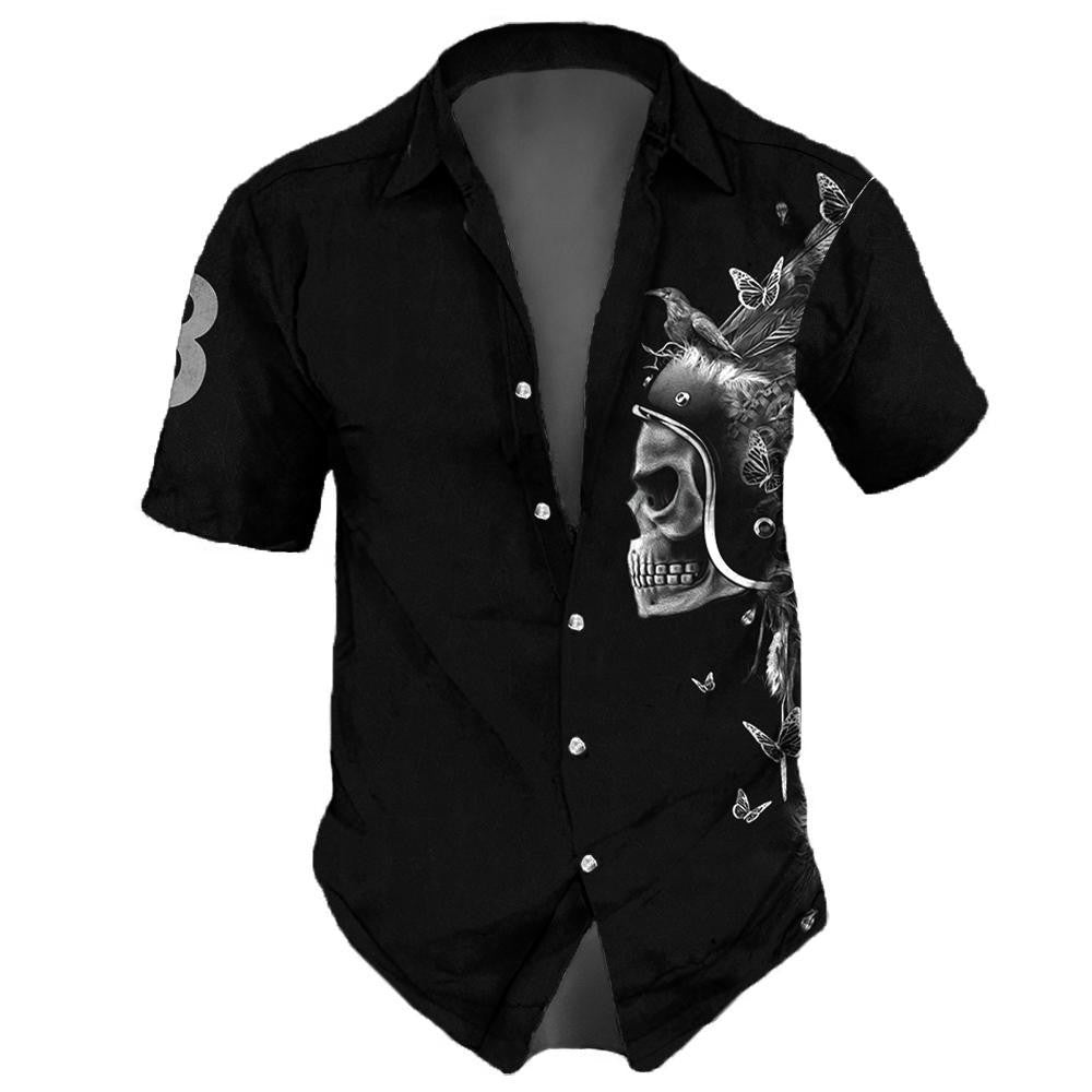 3d Skull Icon Print Hawaiian Short Sleeve Shirt For Men Skull Shirts Retro Casual Black Man Shirts Loose Oversized T-Shirt 2024