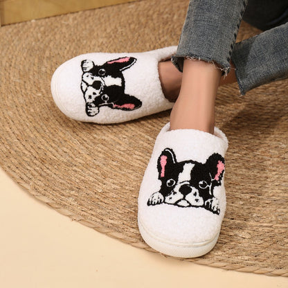 Platform Fluffy Slippers Women House Plush Cartoon Dog Designer Winter Shoes Girls Flats Home Fashion Casual Footwear Large Size