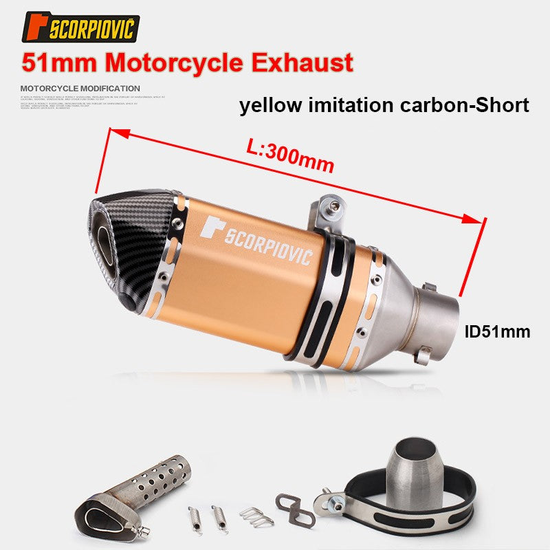 Universal Motorcycle 51mm Exhaust Pipe Carbon Fiber Muffler Exhaust Pipe db Killer Length300mm/ 370mm/ 470mm Multicolour Exhaust