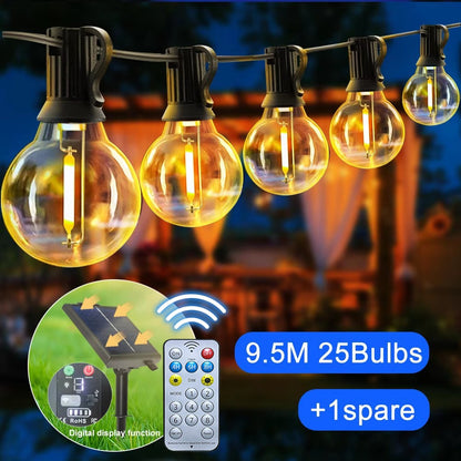 Solar String Lights Outdoor with Remote LED Shatterproof Bulbs Dimmable G40 Solar String Lights for Outside Backyard Party Decor
