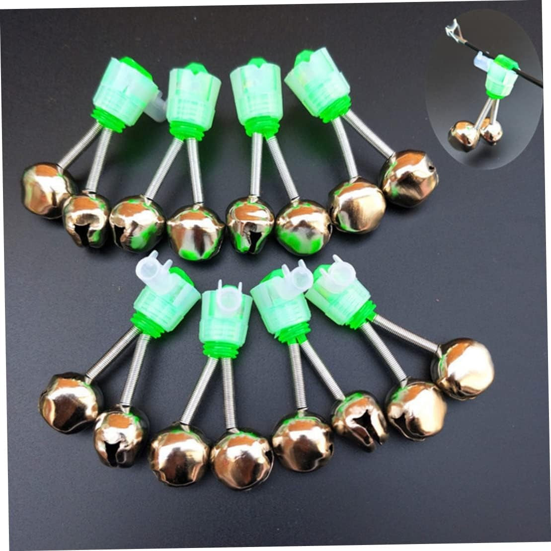 10-1PC Fishing Bite Alarms Fishing Rod Bells Tip Clip Bells Ring Green ABS Fishing Accessory Outdoor Pole Fish Bites Indicators