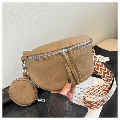 2025Casual solid color commuter bag simple western style street style fashion crossbody chest bag travel waist bag two-piece set