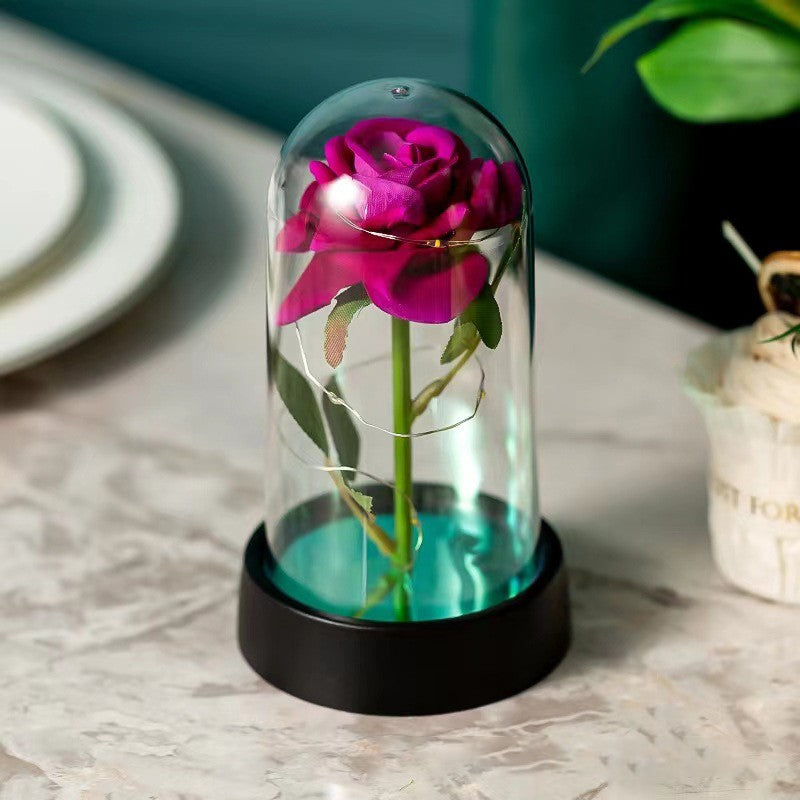 Artificial Rose Flowers Eternal Rose LED Light Foil Flower in Glass Cover Simulation Rose Flower Christmas Teachers' Day Gifts