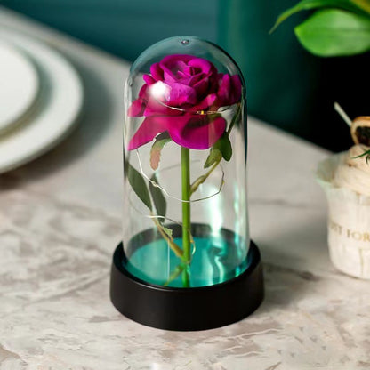 Artificial Rose Flowers Eternal Rose LED Light Foil Flower in Glass Cover Simulation Rose Flower Christmas Teachers' Day Gifts