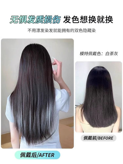 Extensões de Cabelo Sintético em V de uma Peça com 4 Clips Cabelo Liso Longo Peruca Cor 50CM Cabelo Falso Natural