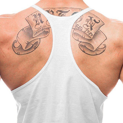Japanese Anime Turtle Script Printed Mens Y Back Gym Clothing Cotton Fitness Tank Top Bodybuilding Muscle Stringer Singlets