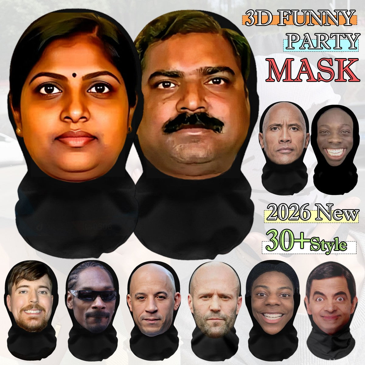 3D Funny Balaclava Mask for Halloween Cosplay Role Play Sunscreen Cycling Mask Prank Face Cosplay Head Cover Mask Unisex