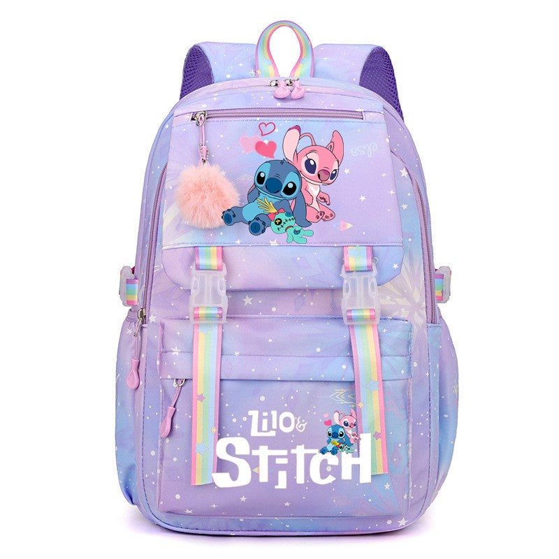 Mochila Stitch de Grande Capacidade, Mochila Casual Fofa de Nylon, Mochila Escolar de Desenho Animado, Mochila Casual para Viagem e Deslocamento para Meninas