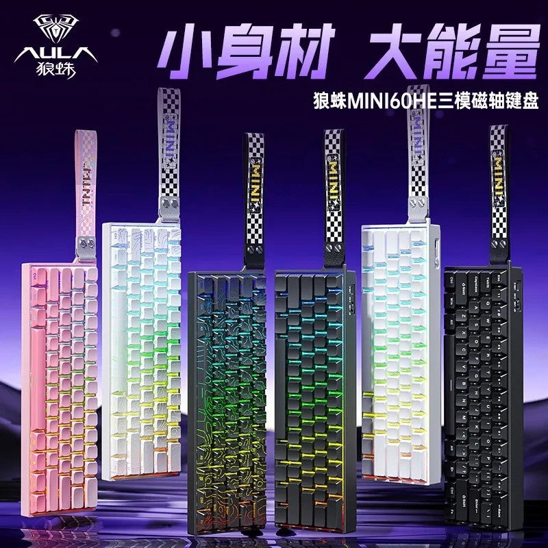 Teclado Magnético AULA MINI 60HE Pro Series Três Modos para Jogos E-sports RGB RT0.01mm Taxa de Varredura 8K Bateria de 4000mAh