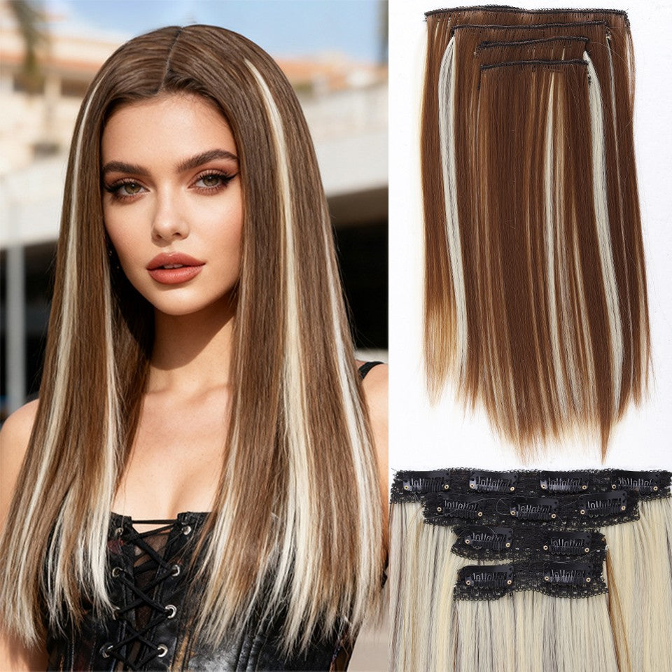 Peruca Sintética de 14 Polegadas com Quatro Peças Extensão de Cabelo Liso Peruca com Presilha Estilo BB Adequada para Mulheres Natal Ano Novo Carnaval Música