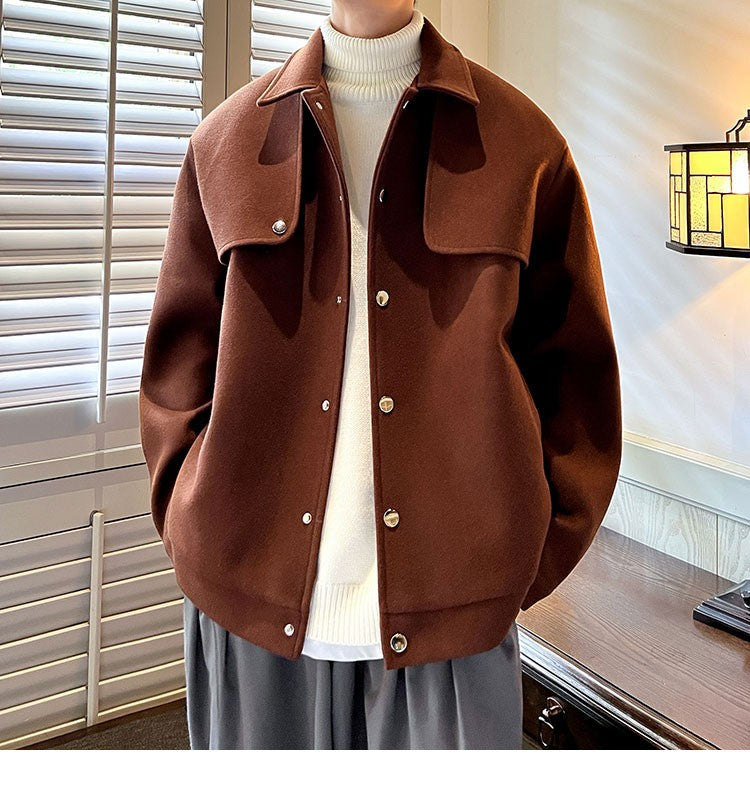 Winter Short Woolen Coat Men Warm Retro Thickened Woolen Jacket Men Streetwear Korean Loose Woolen Coat Mens Oversized Overcoat