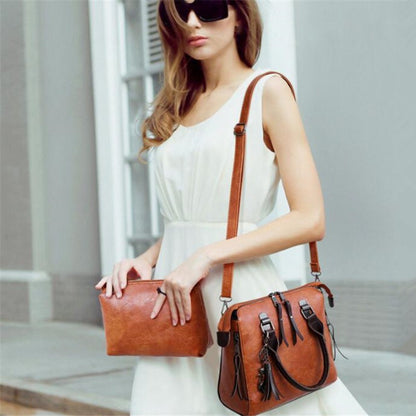 Women Composite Tassel Bag Luxury Leather Purse Handbags Famous Brands Designer Top-Handle Female Shoulder Bag 4pcs/set