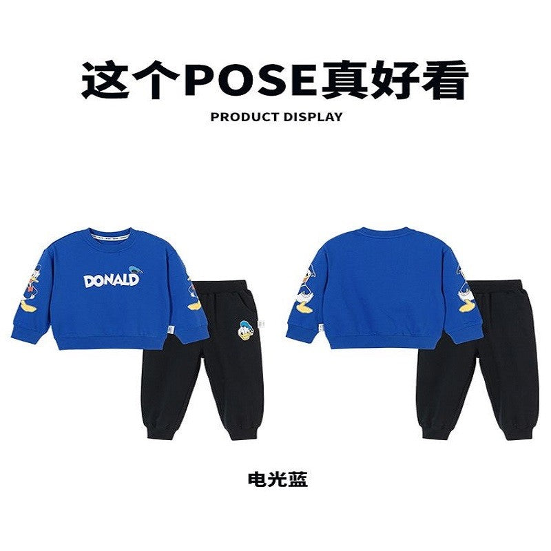 Autumn Baby Girl Boy Clothes Set Children Disney Donald Duck Printing Sweatshirt Top and Pants Bottom 2Pcs Suit Cotton Tracksuit