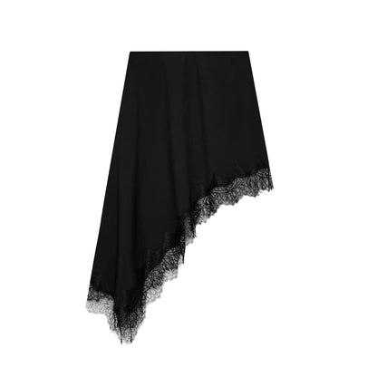 HH Women 2025 New Fashion Simple Asymmetrical Lace Skirt Female Elegant Sexy Silk Satin Texture Mid-Waist Casual Versatile Skirt