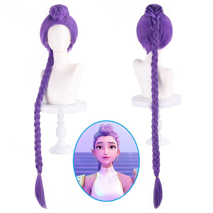 Peruca Sintética de Cosplay de Anime para Grupo KPOP Hunter Inspirado em Lumi, Design Dividido, Roxo Misto Espesso, Topo Rabo de Lobo, Mantídeo