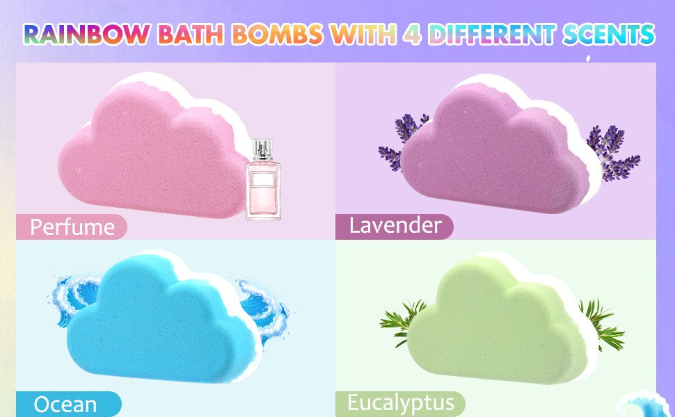 1/4 unidades de bombas de banho arco-íris, conjunto de presente, bombas de banho orgânicas feitas à mão para crianças e meninas, bomba efervescente natural para banho de espuma infantil