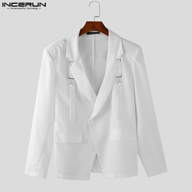 INCERUN Handsome Men's Tops Stylish Deconstruct Metal Buckle Suit Coat Casual Well Fitting Male Solid Long Sleeved Blazer S-5XL