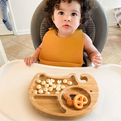 Wooden Baby Feeding Bowl Cartoon Elephant Clouds Bamboo Kids Feeding Dinnerware With Silicone Suction Cup Anti-hot Tableware