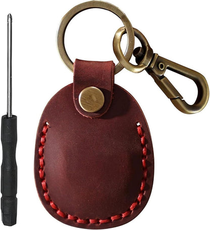2/1 Pack Genuine Leather AirTag Keychain Holder . Secure Key Chain Case for Pet Collar Luggage Bag Full Cover Protective Keyring