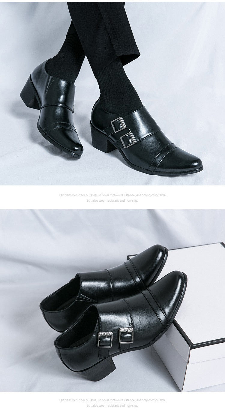 Fashion Buckle Leather Shoes For Men Big Size 46 Pointed Dress Shoes Man Quality Bussiness High Heels Shoes Man chaussure hommes